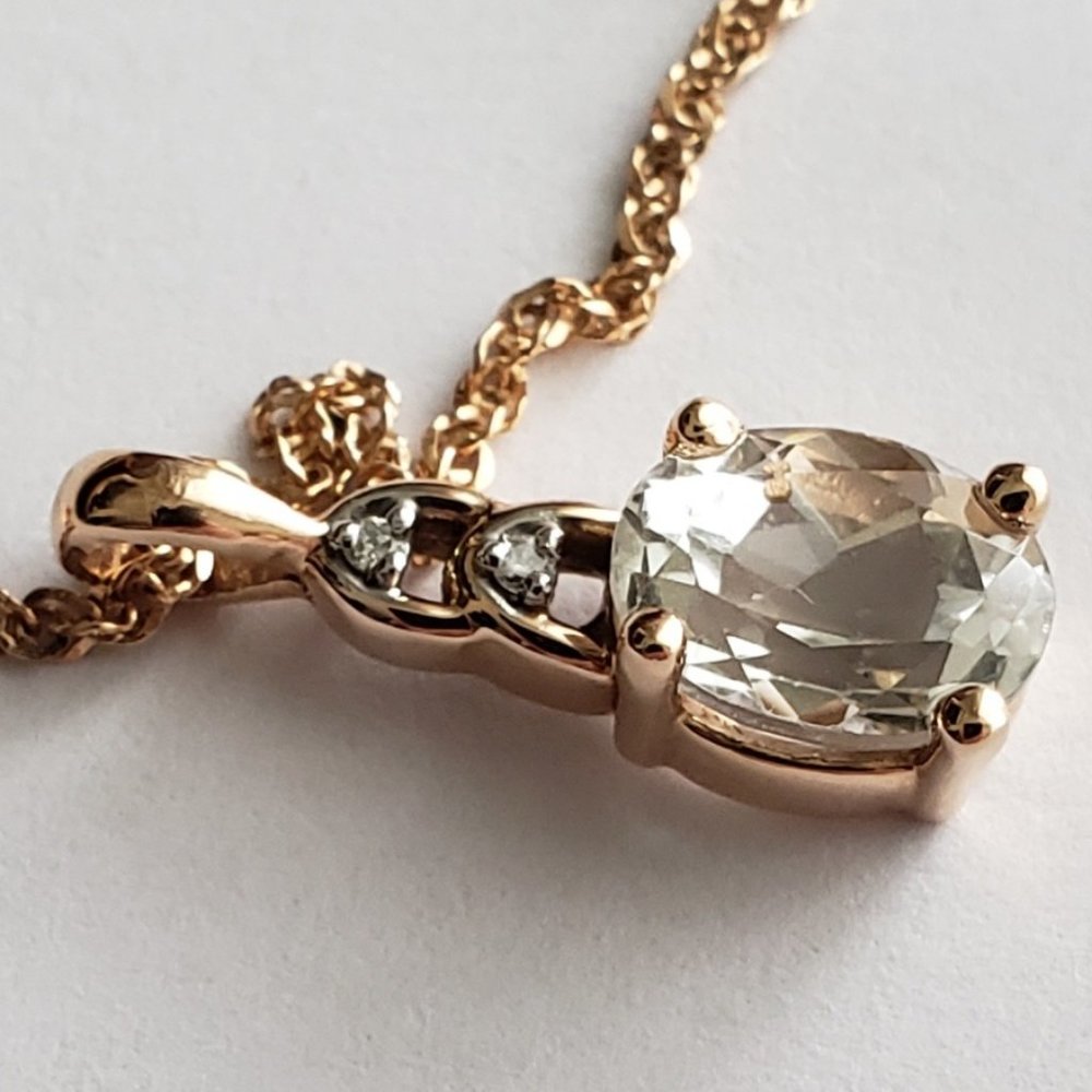 **SOLD**14K Solid Rose Gold Chain---w/W. Topaz (CZ?)Pendant - Picture 4 of 10